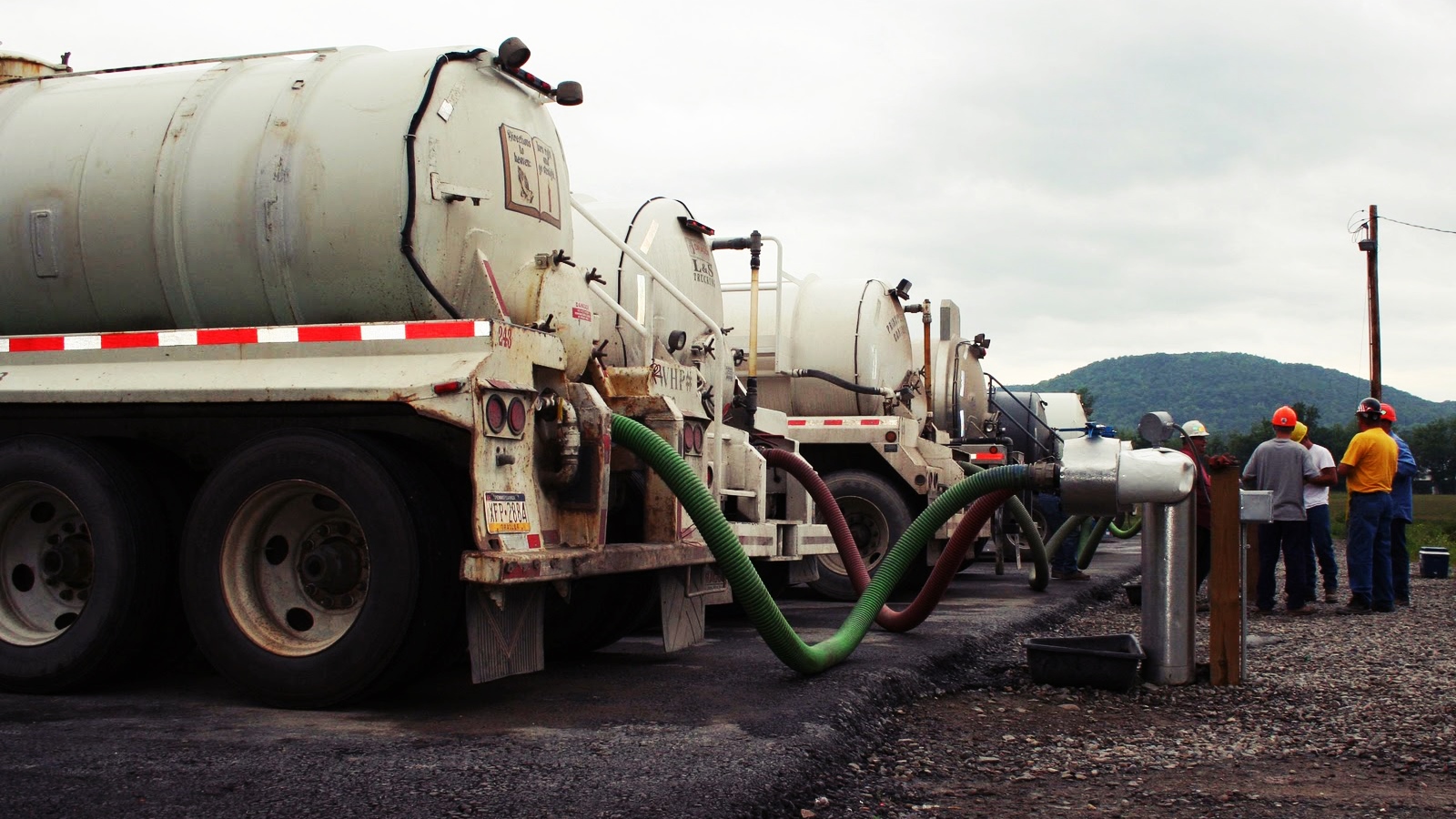 Water hauling trucks fracking